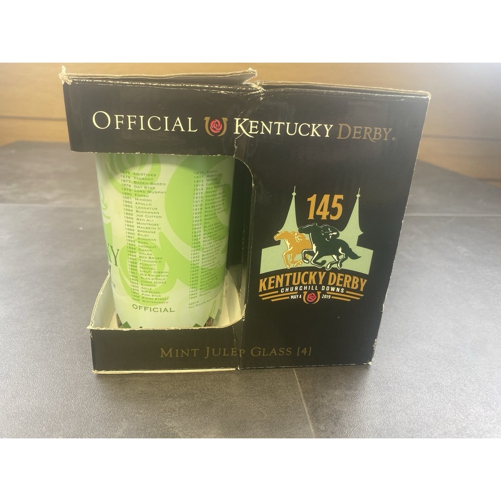 2016 Kentucky Derby Set of 4 Mint Julep 12oz Glasses New In Box - Picture 2 of 4
